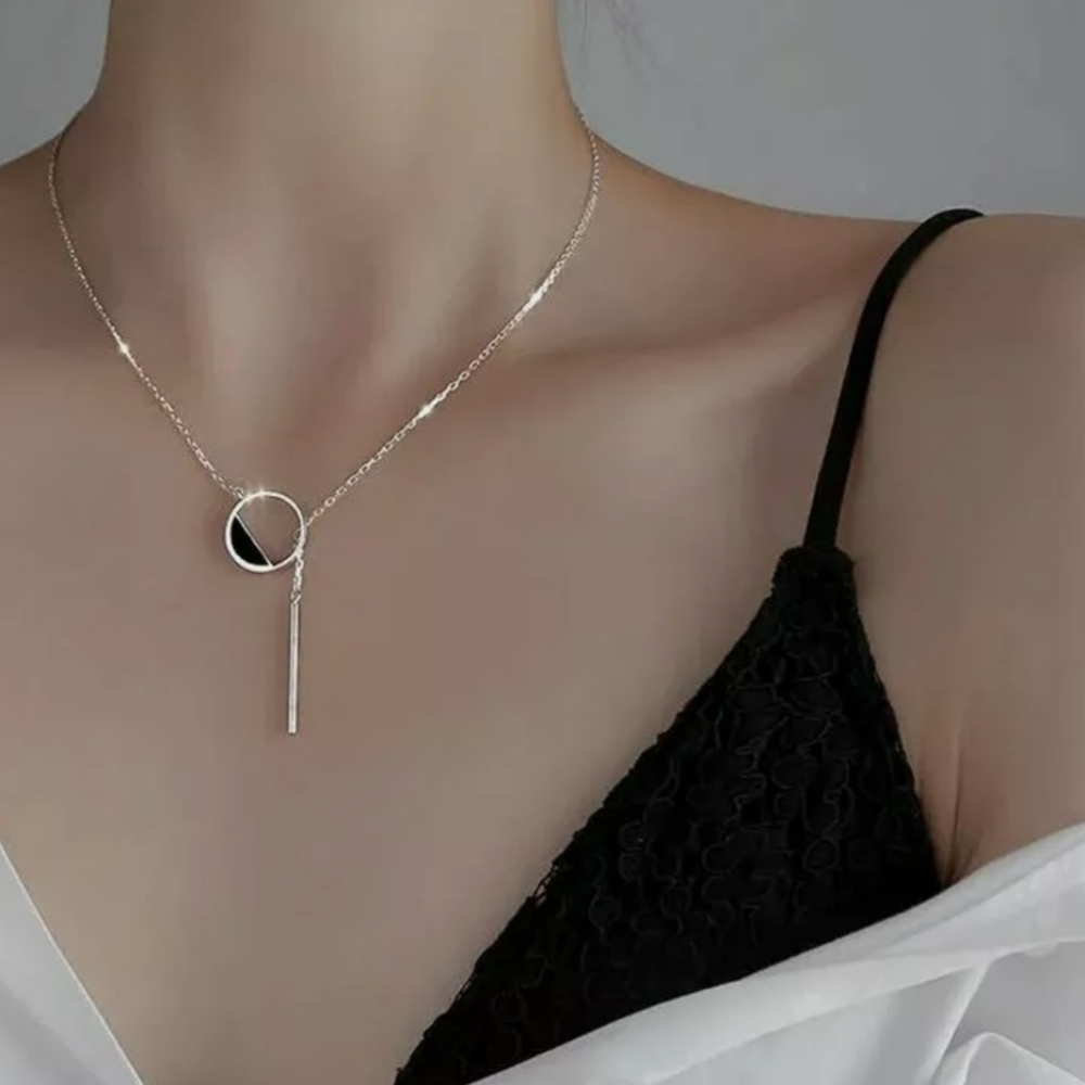 Silver Long Round Strip Tassel Pendant Necklace Clavicle Women Chain - Picture 3 of 7